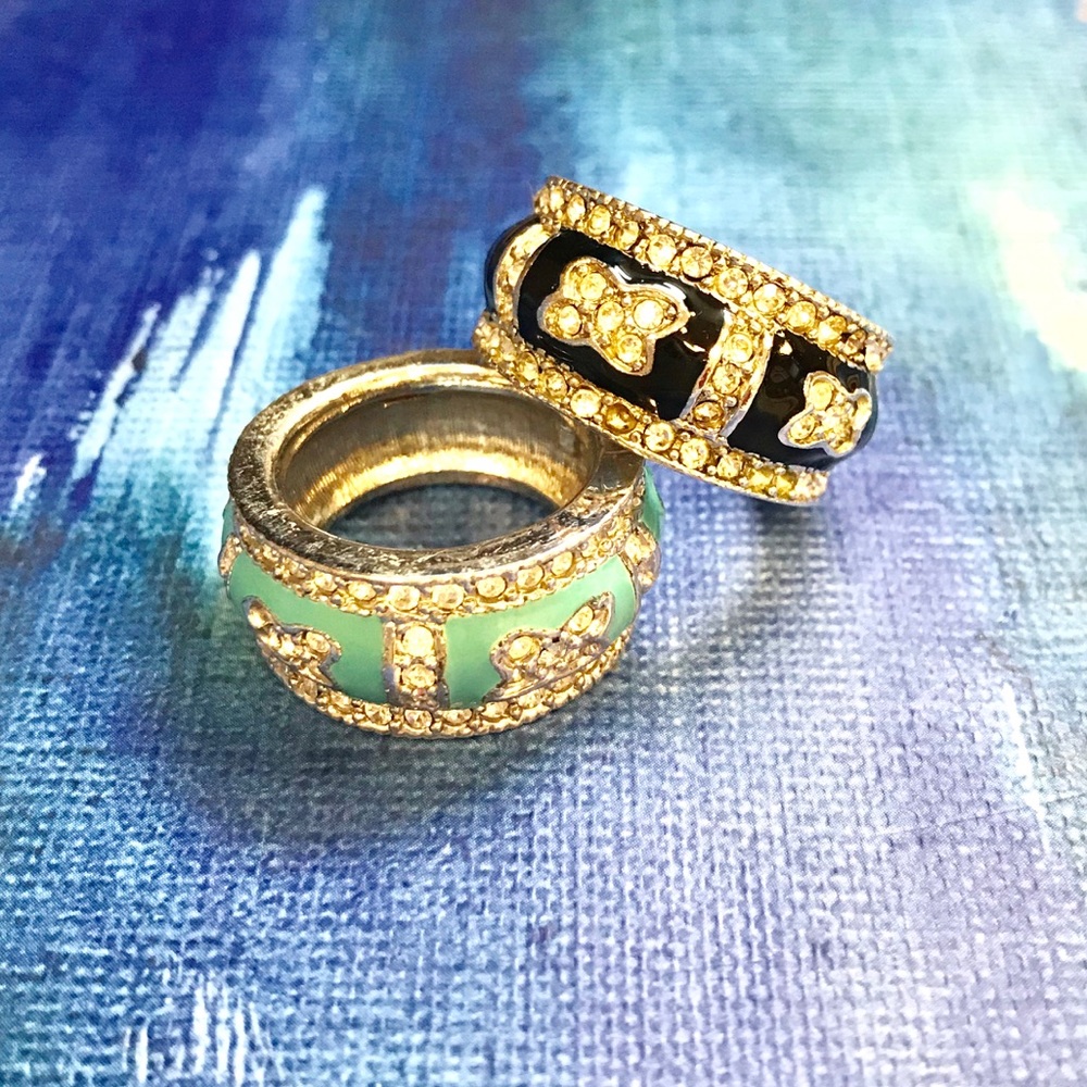 Pair of Black and Turquoise Rings